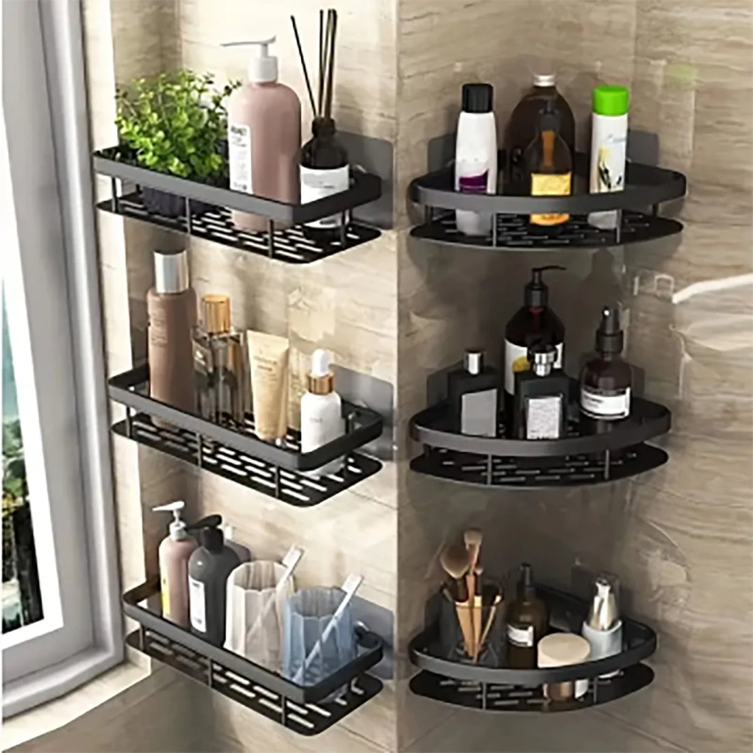 Bathroom Shelf Aluminum Alloy Shampoo Rack Makeup Storage Organizer