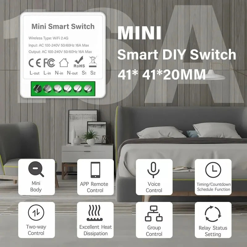 16A Wifi Smart Switch 2 Way Wireless Control DIY Light Switches Smart